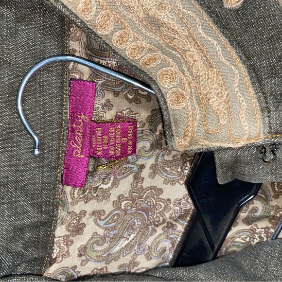 Plenty Tracy Reese Anthropologie Olive Green Embroidered Long Denim Nehru Jacket - Picture 5 of 6